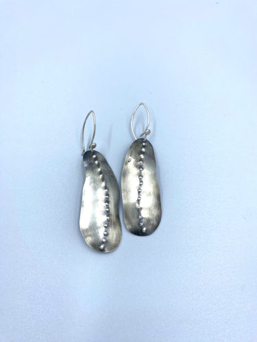 Red Peg recycled silver hand beaten earrings - Large #4