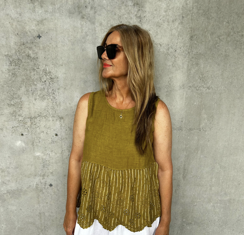Embroidered Sleeveless Linen Top