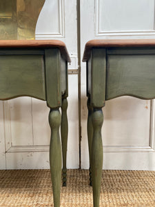 Pair of Scalloped Olive Green Bedside Tables
