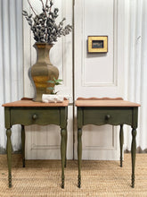 Load image into Gallery viewer, Pair of Scalloped Olive Green Bedside Tables