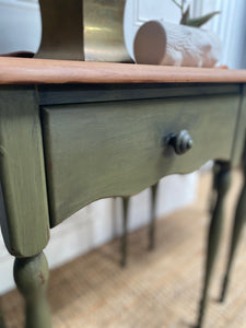 Pair of Scalloped Olive Green Bedside Tables