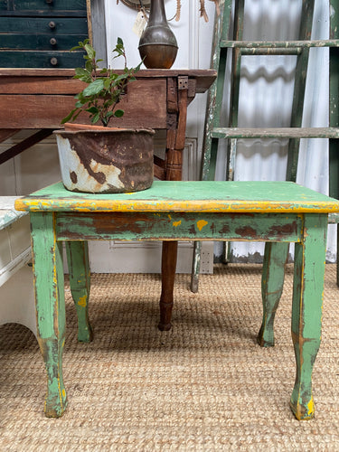 Cheery Vintage Green and Yellow Side Table/Stool