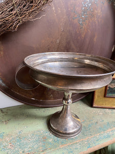 Tarnished Silver Pedestal Serving Dish with Handles