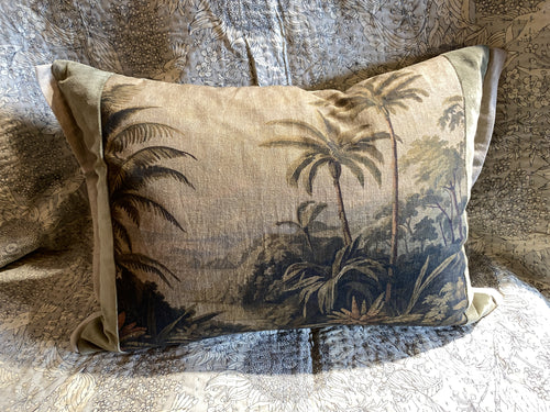 Namrana Palm Linen and Velvet Cushion