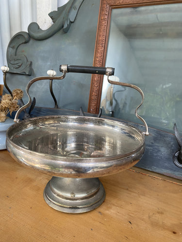 Tarnished Silver Pedestal Serving Dish with Handle