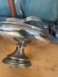 Tarnished Silver Pedestal Serving Dish with Handle