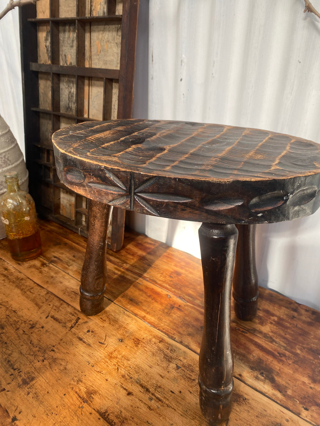 Hand Carved Folk Stool