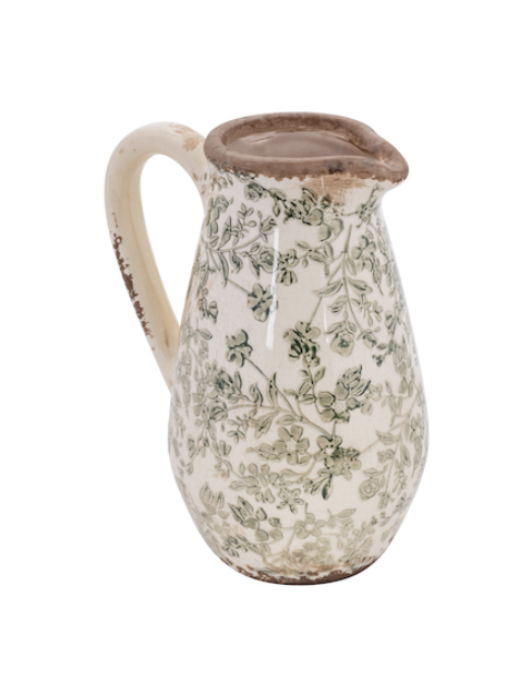 Tall Ceramic Green Floral Jug