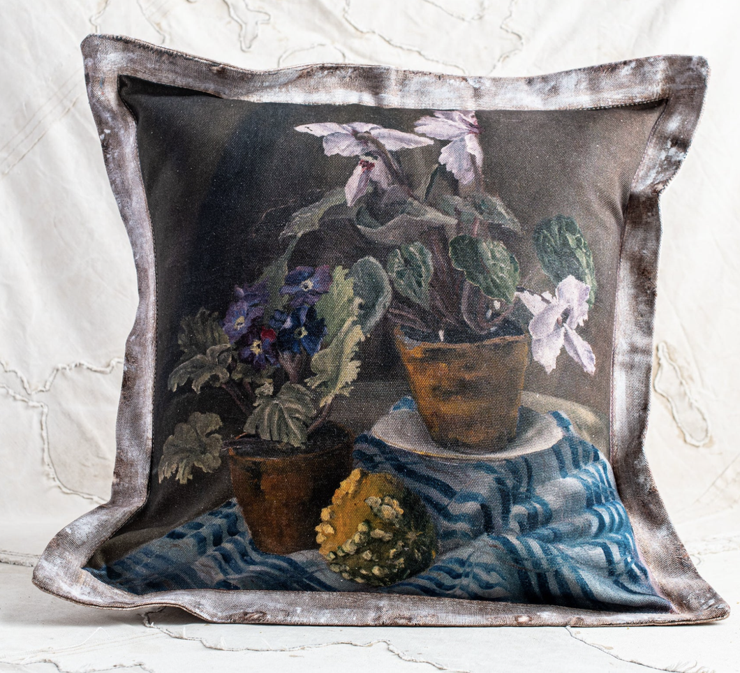 Heavy Linen Cushion -Violets