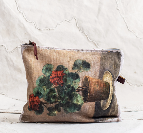 Geranium Canvas Painting Zip Clutch - Swarm