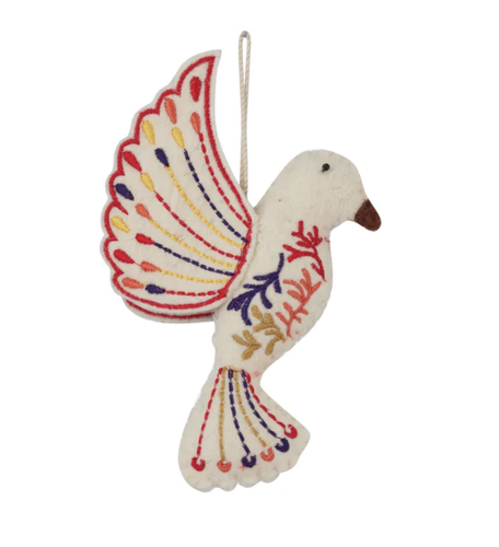 Embroidered Dove Hanging Felt Ornament