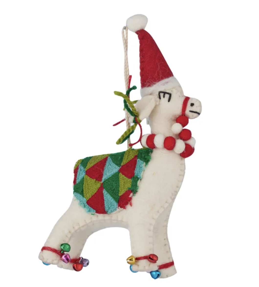 Embroidered Llama Hanging Felt Ornament