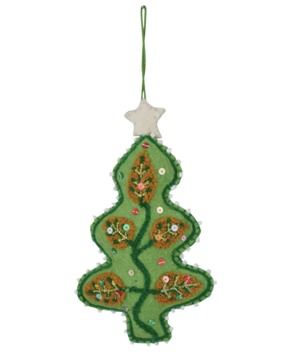 Embroidered Tree Hanging Felt Ornament - Green