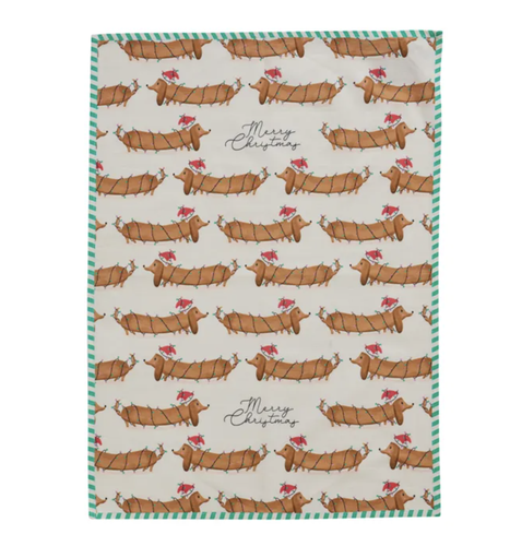 Christmas Sausage Dog Cotton Tea Towel