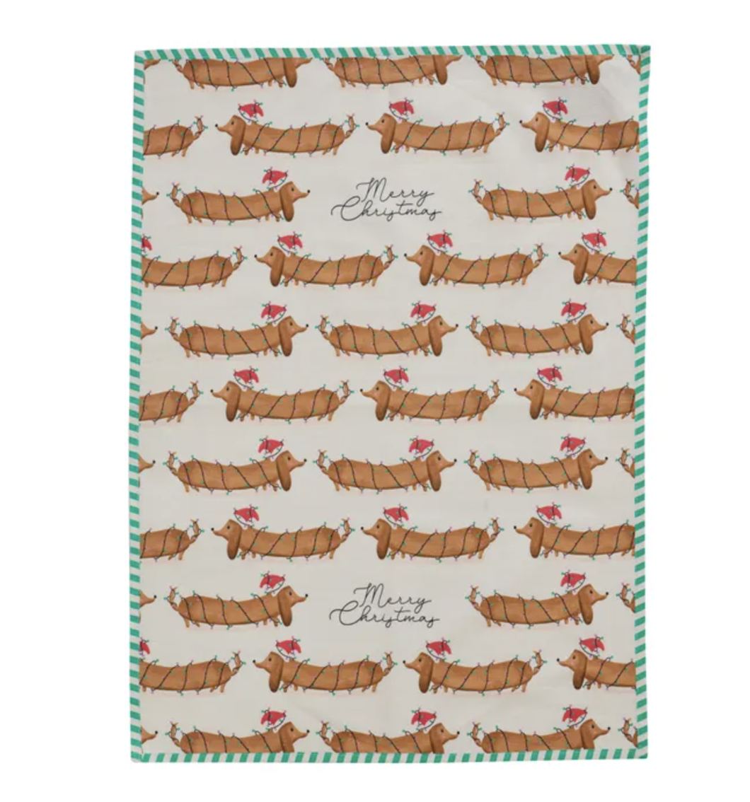 Christmas Sausage Dog Cotton Tea Towel
