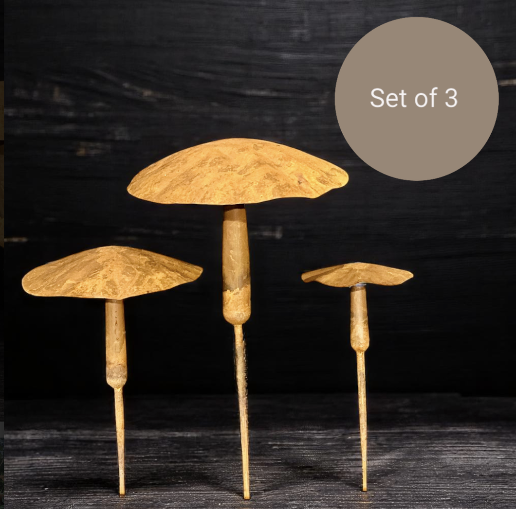 Set of 3 Rusty Mushroom Stakes