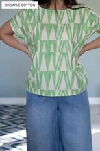 Load image into Gallery viewer, Eleanor Top in Green Geo Print