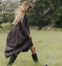 Load image into Gallery viewer, Journee French Linen Dress in Blue Brown Check
