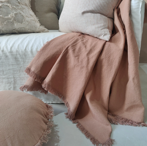 Heavy Weight Terracotta French Linen Fringed Bedcover 140x220cm
