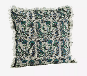 Madam Stoltz Printed Cushion with Fringes