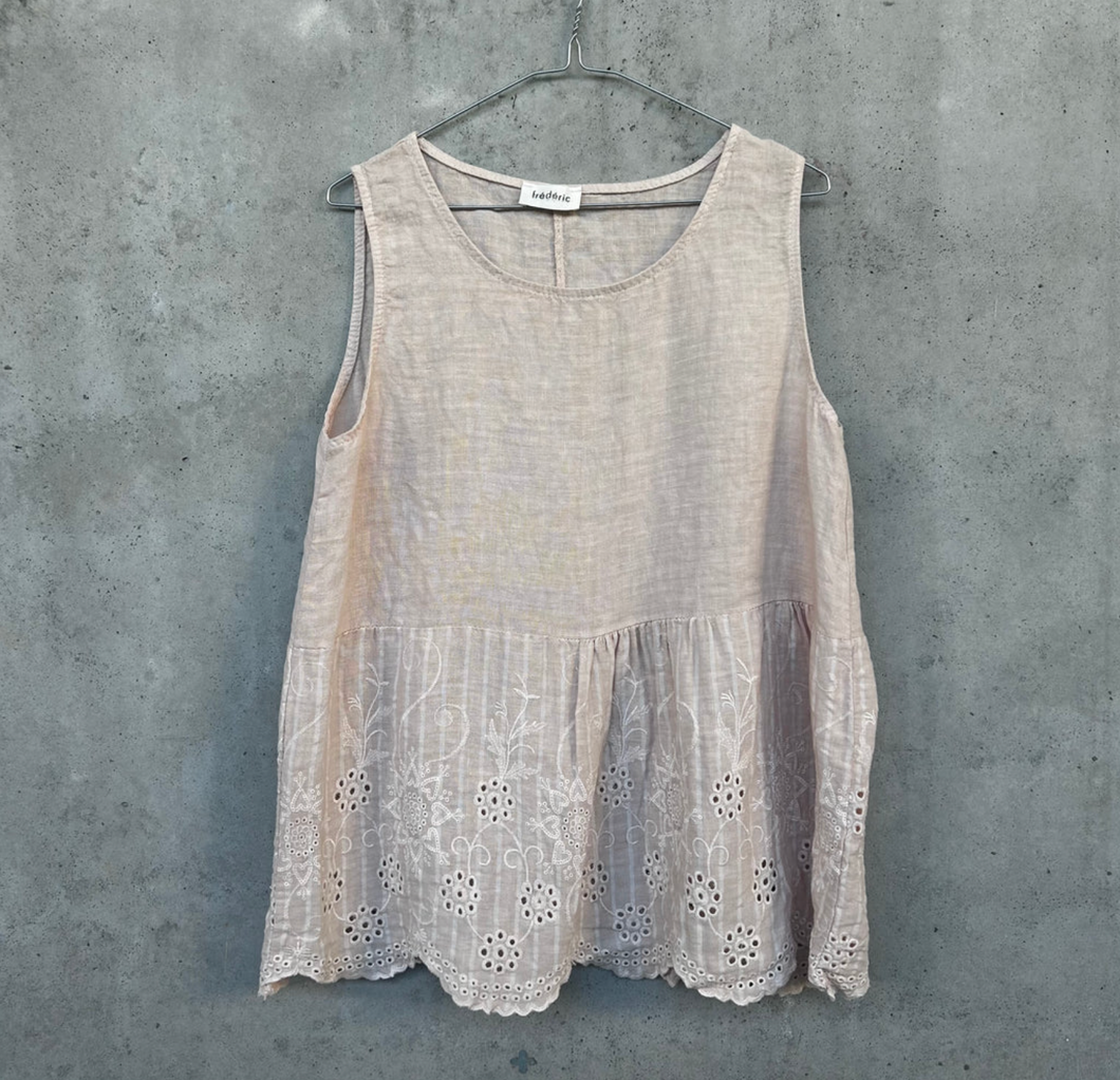 Embroidered Sleeveless Linen Top