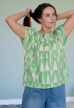 Load image into Gallery viewer, Eleanor Top in Green Geo Print