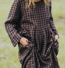 Load image into Gallery viewer, Journee French Linen Dress in Blue Brown Check