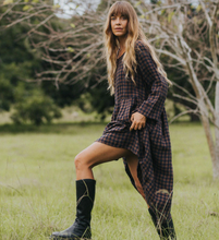 Load image into Gallery viewer, Journee French Linen Dress in Blue Brown Check