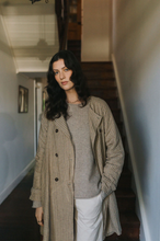 Load image into Gallery viewer, Berg Linen Collarless Peacoat in Brown Check