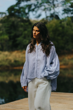 Load image into Gallery viewer, Mila Fine Blue Stripe Linen Top