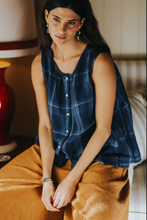 Load image into Gallery viewer, Cara Linen Top In Blue Check