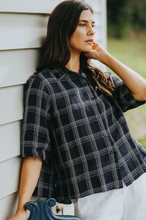 Load image into Gallery viewer, Dion Linen Short Sleeve Shirt in Navy Check