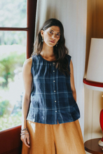 Load image into Gallery viewer, Cara Linen Top In Blue Check