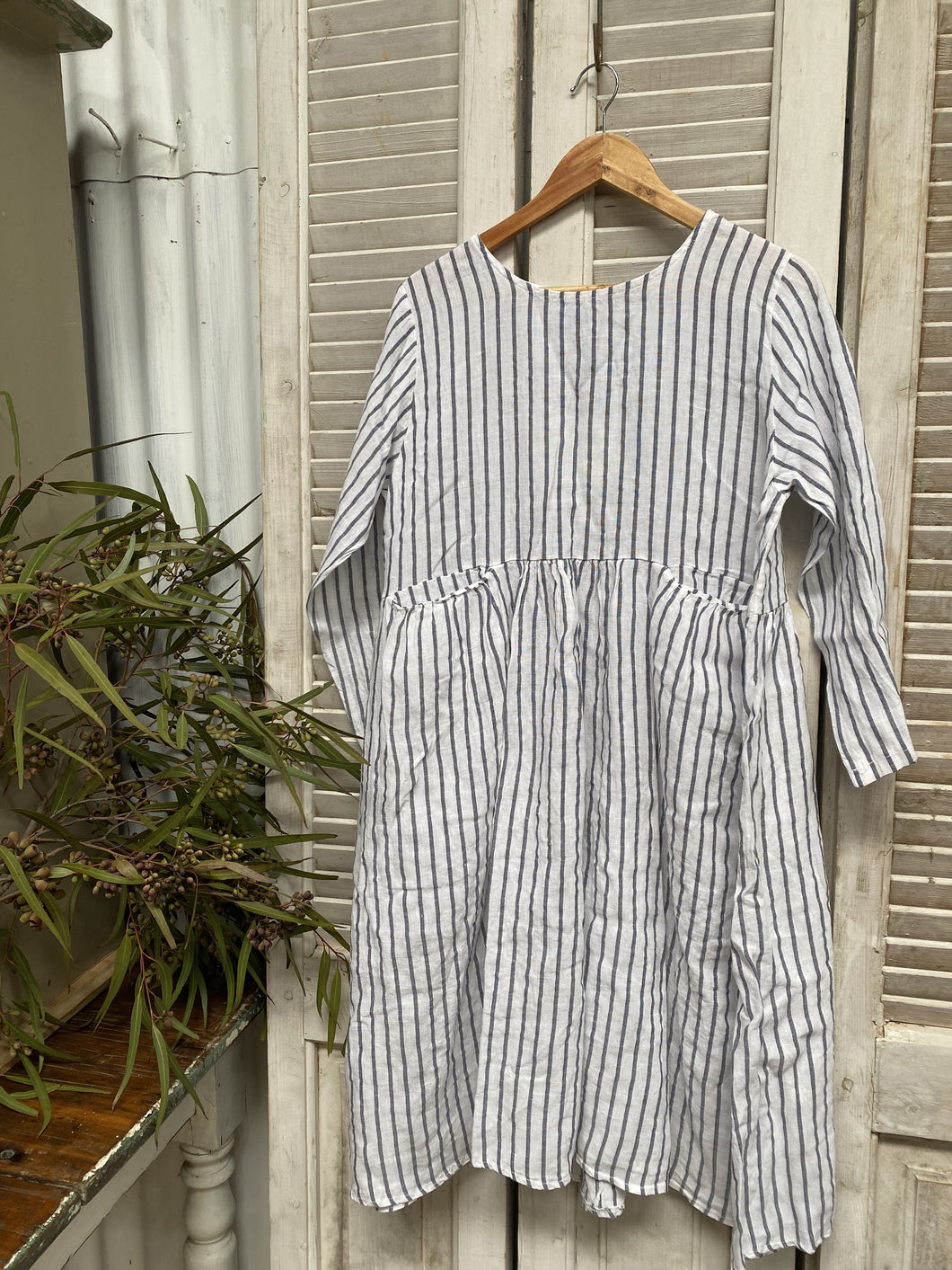Striped Linen Dress with Front Pockets