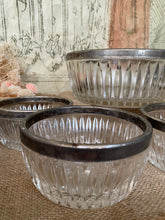 Load image into Gallery viewer, Vintage Set of Glass Serving Bowls with Silver Rims.