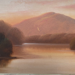 Antique Landscape Painting Golden Haze Over Water