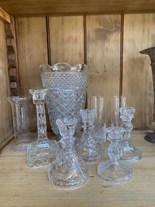 Collection of Vintage Glass Candleholders and Vases