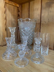 Collection of Vintage Glass Candleholders and Vases
