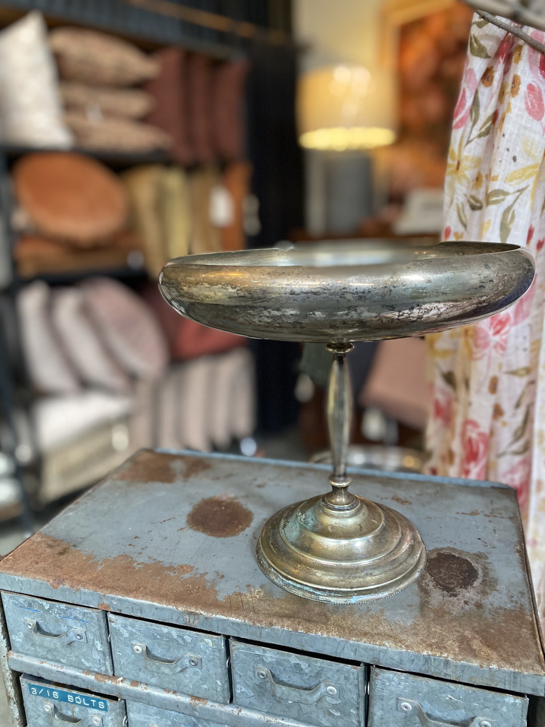 Elegant Tarnished Silver Pedestal Serving Dish