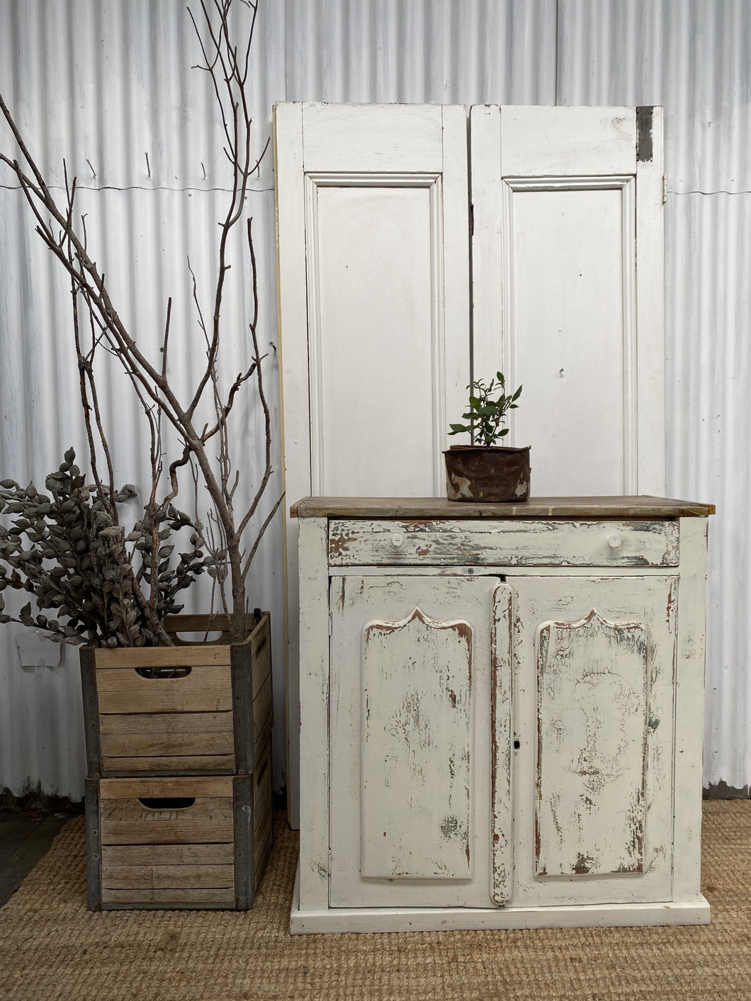 Quaint White Shield Cupboard