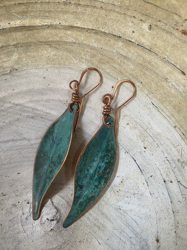 Meg Woodhead Copper Gum Leaf Earrings Large