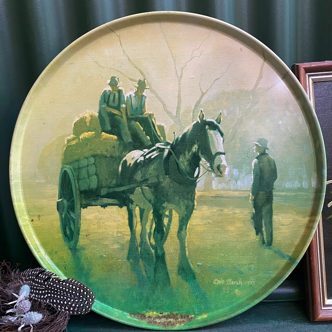 Metal Drinks Tray 'Clydie and Hay Cart in the Morning Sun' 1973