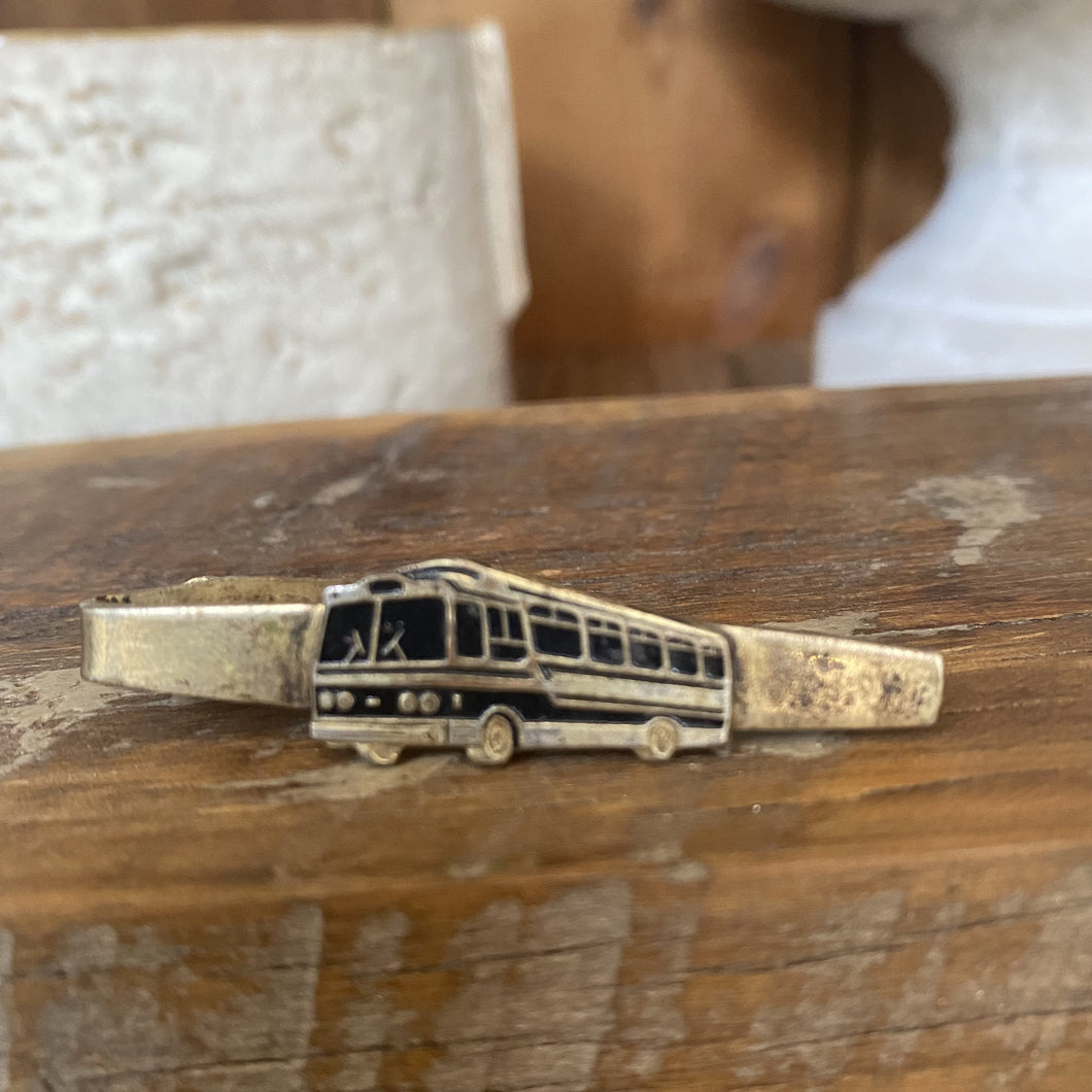 Pair Brass Tie Clips Vintage Bus