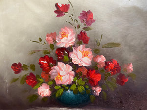 Vintage Oil Painting Pink Roses Was $120