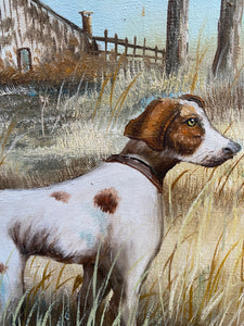 Vintage Oil Painting Hounds in the Woods