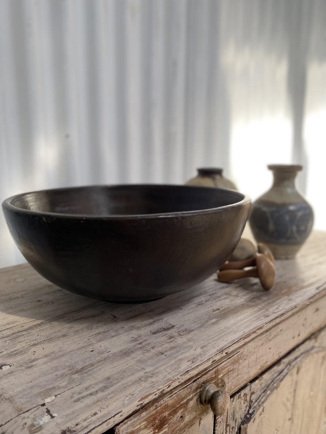 Large Hand Turned Bowl in Brown Glaze