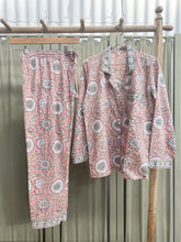 Load image into Gallery viewer, Hand Block Printed Cotton Pyjamas Pink Floral