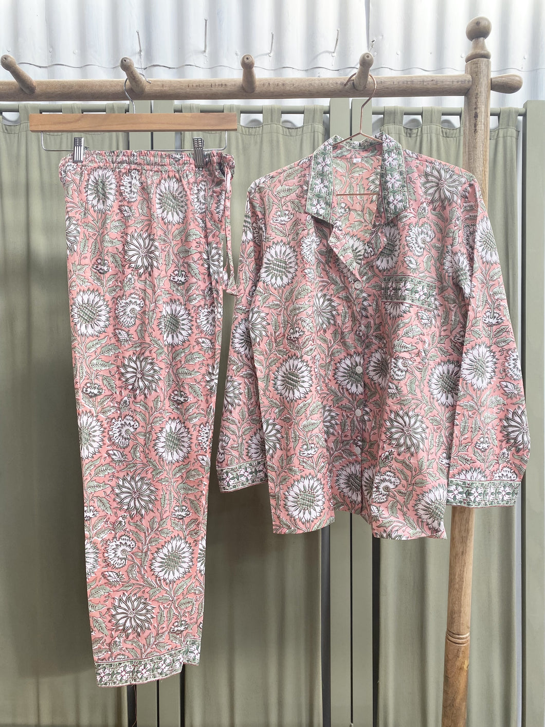 Hand Block Printed Cotton Pyjamas Pink Floral