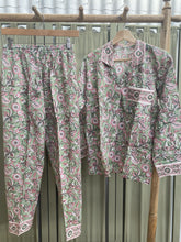 Load image into Gallery viewer, Hand Block Printed Pyjamas Green Floral