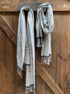 Lao Cotton Scarf in Natural with Black Stripe